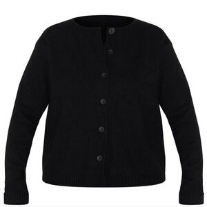 806 NWT Prettylittlething Plus Black Melange Soft Knit Basic Button Up Cardigan